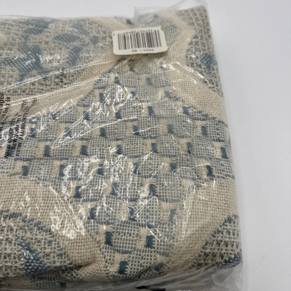 Vintage Avon Afghan Woven Throw With Fringe Grandma Core Cottage hearts Blue NIB